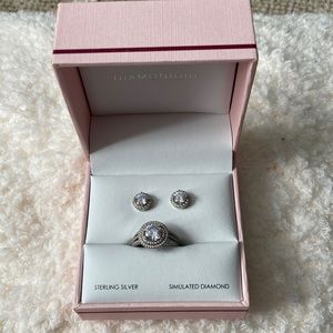 Diamonique Bridal Ring & Earrings
Set, Sterling Silver Boxed Set